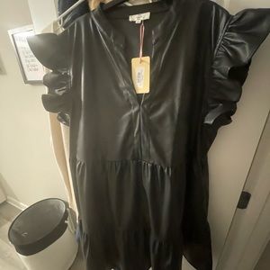 Faux Leather Black Dress